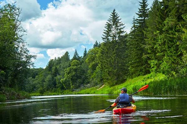 kayaking on a lake