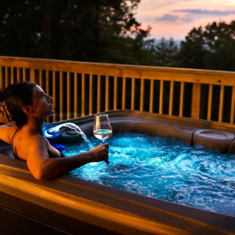 a woman in a hot tub