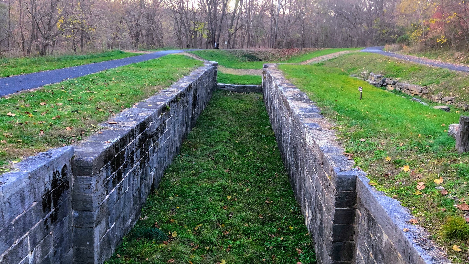 The stone walls of C&O Canal Lock 38 near Shepherdstown in late fall